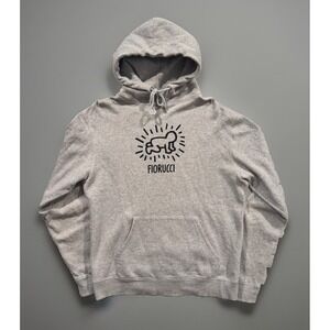 Fiorucci x Keith Haring London Hoodie Pullover Sz L Gray 2 Sided Graphic